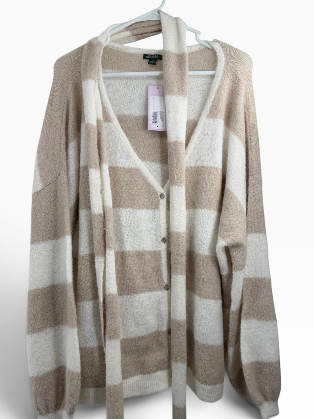 wild fable Cream and Taupe Wide-Stripe Button Cardigan